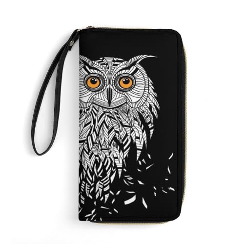 JiuPopular Geldbörse aus Leder, schwarze Eule, mit Seil, kleine Größe und großes Fassungsvermögen, leicht zu tragen von JiuPopular