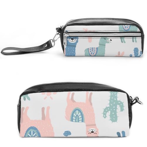 JiuPopular Leder-Federmäppchen, Alpaka-KaktusSchreibwaren-Tasche als Federmäppchen für Büro und Schule, Geschäftsreisetasche oder kleine Werkzeugbox, Make-up-Tasche von JiuPopular