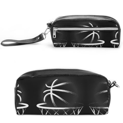 JiuPopular Leder-Federmäppchen, Basketball-Schreibwaren-Tasche als Federmäppchen für Büro und Schule, Business-Reisetasche oder kleine Werkzeugbox, Make-up-Tasche von JiuPopular
