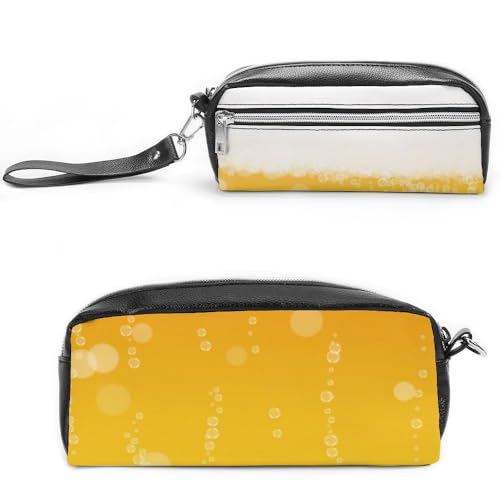 JiuPopular Leder-Federmäppchen, Blasen und Bier-Schreibwaren-Tasche als Federmäppchen für Büro und Schule, Geschäftsreisetasche oder kleine Werkzeugbox, Make-up-Tasche von JiuPopular