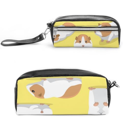 JiuPopular Leder-Federmäppchen, Cartoon-Meerschweinchen-Schreibwaren-Tasche als Federmäppchen für Büro und Schule, Geschäftsreisetasche oder kleine Werkzeugbox, Make-up-Tasche von JiuPopular