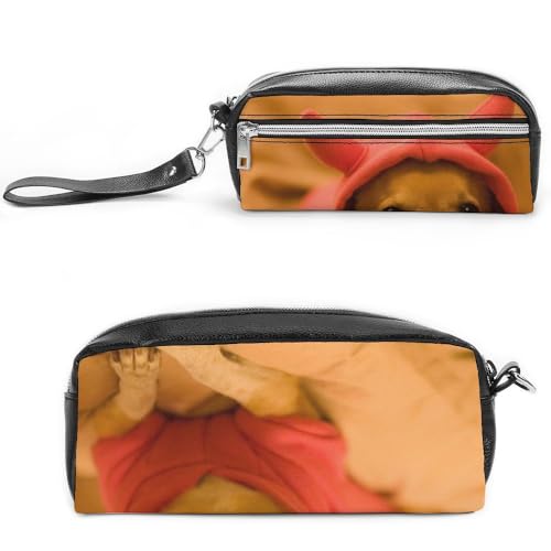 JiuPopular Leder-Federmäppchen, Chihuahua, Schreibwaren-Tasche, verwendet als Federmäppchen für Büro und Schule, Geschäftsreisetasche oder kleine Werkzeugbox, Make-up-Tasche von JiuPopular