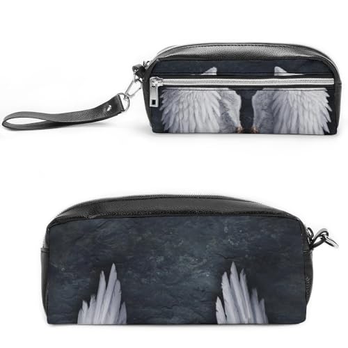 JiuPopular Leder-Federmäppchen, Engelsflügel-Schreibwaren-Tasche als Federmäppchen für Büro und Schule, Business-Reisetasche oder kleine Werkzeugbox, Make-up-Tasche von JiuPopular