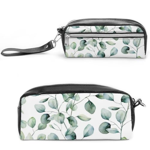 JiuPopular Leder-Federmäppchen, Eukalyptusblätter, Schreibwaren-Tasche als Federmäppchen für Büro und Schule, Geschäftsreisetasche oder kleine Werkzeugbox, Make-up-Tasche, Style-3, 20*10*5.5cm von JiuPopular
