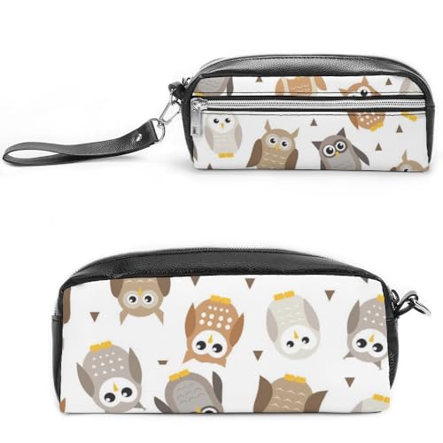 JiuPopular Leder-Federmäppchen, Eulenmuster, Schreibwaren-Tasche als Federmäppchen für Büro und Schule, Geschäftsreisetasche oder kleine Werkzeugbox, Make-up-Tasche von JiuPopular