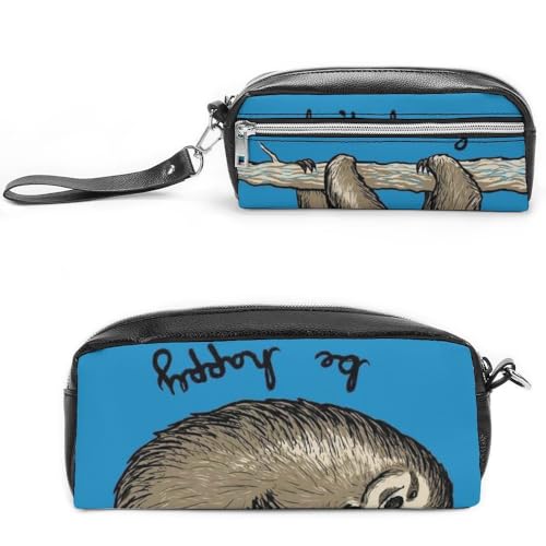 JiuPopular Leder-Federmäppchen, Faultier-Schreibwaren-Tasche als Federmäppchen für Büro und Schule, Geschäftsreisetasche oder kleine Werkzeugbox, Make-up-Tasche von JiuPopular