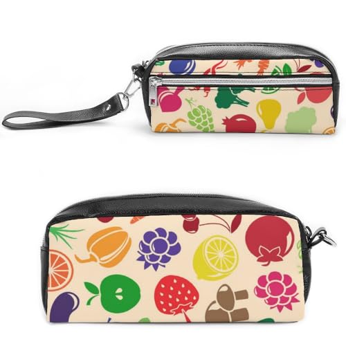 JiuPopular Leder-Federmäppchen, Gemüse und ObstSchreibwaren-Tasche als Federmäppchen für Büro und Schule, Geschäftsreisetasche oder kleine Werkzeugbox, Make-up-Tasche von JiuPopular