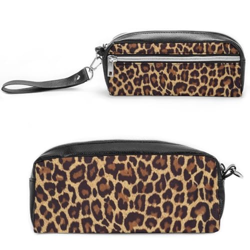 JiuPopular Leder-Federmäppchen, Geparden-Muster, Schreibwaren-Tasche als Federmäppchen für Büro und Schule, Geschäftsreisetasche oder kleine Werkzeugbox, Make-up-Tasche, Stil:, 20*10*5.5cm von JiuPopular
