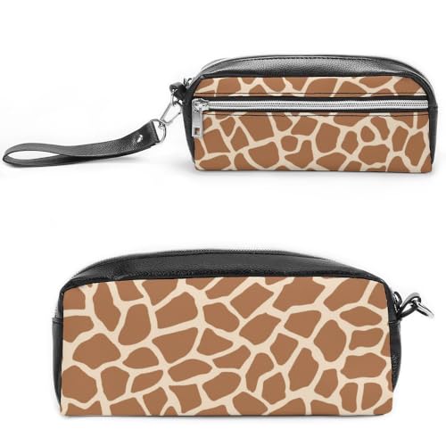 JiuPopular Leder-Federmäppchen, Giraffenmuster, Tier-Schreibwaren-Tasche als Federmäppchen für Büro und Schule, Geschäftsreisetasche oder kleine Werkzeugbox, Make-up-Tasche von JiuPopular