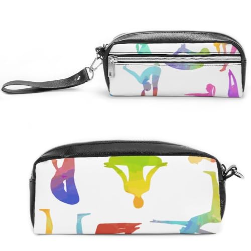 JiuPopular Leder-Federmäppchen, Gymnastik-Schreibwaren-Tasche als Federmäppchen für Büro und Schule, Business-Reisetasche oder kleine Werkzeugbox, Make-up-Tasche von JiuPopular