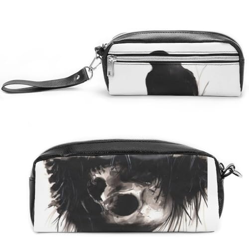 JiuPopular Leder-Federmäppchen, Halloween-Totenkopf-RabenSchreibwaren-Tasche als Federmäppchen für Büro und Schule, Geschäftsreisetasche oder kleine Werkzeugbox, Make-up-Tasche von JiuPopular