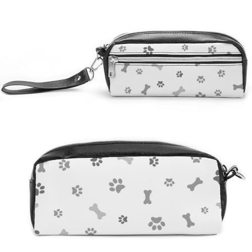 JiuPopular Leder-Federmäppchen, Hundepfote, Hundeknochen, Schreibwaren-Tasche als Federmäppchen für Büro und Schule, Geschäftsreise oder kleine Werkzeugbox, Make-up-Tasche von JiuPopular