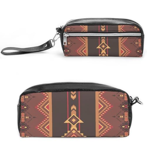 JiuPopular Leder-Federmäppchen, IndianerSchreibwaren-Tasche als Federmäppchen für Büro und Schule, Geschäftsreisetasche oder kleine Werkzeugbox, Make-up-Tasche von JiuPopular