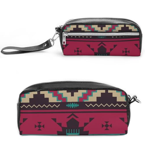 JiuPopular Leder-Federmäppchen, IndianerSchreibwaren-Tasche als Federmäppchen für Büro und Schule, Geschäftsreisetasche oder kleine Werkzeugbox, Make-up-Tasche von JiuPopular