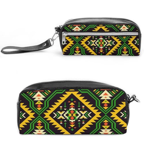 JiuPopular Leder-Federmäppchen, IndianerSchreibwaren-Tasche als Federmäppchen für Büro und Schule, Geschäftsreisetasche oder kleine Werkzeugbox, Make-up-Tasche von JiuPopular