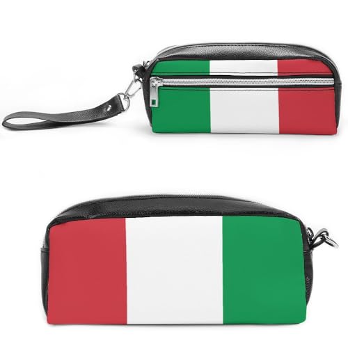 JiuPopular Leder-Federmäppchen, Italien-Flagge, Schreibwaren-Tasche als Federmäppchen für Büro und Schule, Geschäftsreisetasche oder kleine Werkzeugbox, Make-up-Tasche von JiuPopular