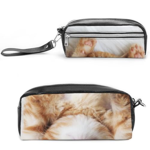 JiuPopular Leder-Federmäppchen, Katzennagelmuster, Katzenmuster, Schreibwaren-Tasche als Federmäppchen für Büro und Schule, Geschäftsreisetasche oder kleine Werkzeugbox, Make-up-Tasche von JiuPopular