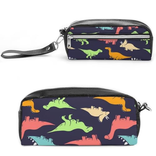JiuPopular Leder-Federmäppchen, Monster DinosaurierSchreibwaren-Tasche als Federmäppchen für Büro und Schule, Geschäftsreisetasche oder kleine Werkzeugbox, Make-up-Tasche von JiuPopular
