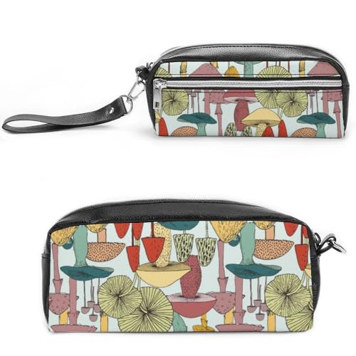 JiuPopular Leder-Federmäppchen, Pilze, Schreibwaren-Tasche als Federmäppchen für Büro und Schule, Business-Reisetasche oder kleine Werkzeugbox, Make-up-Tasche von JiuPopular