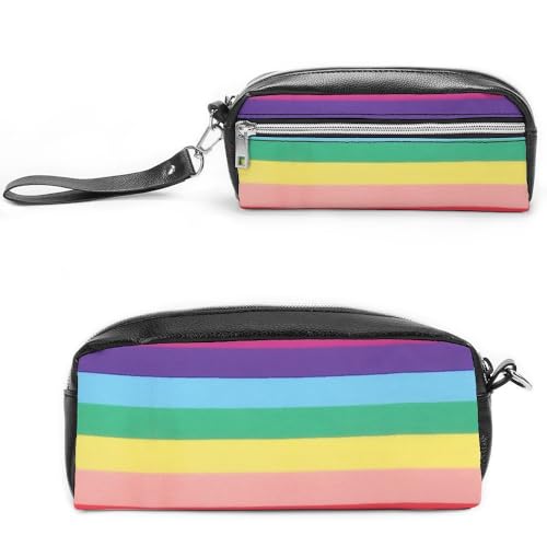 JiuPopular Leder-Federmäppchen, Regenbogenfarben, horizontal gestreift, Schreibwaren-Tasche als Federmäppchen für Büro und Schule, Geschäftsreise oder kleine Werkzeugbox, Make-up-Tasche, Style-4, 20 von JiuPopular