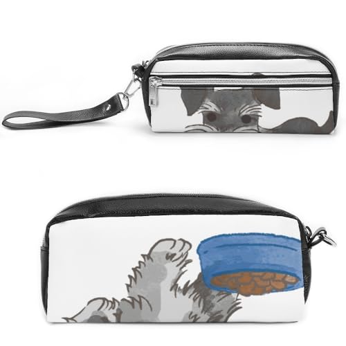 JiuPopular Leder-Federmäppchen, Schnauzer-DogSchreibwaren-Tasche als Federmäppchen für Büro und Schule, Business-Reisetasche oder kleine Werkzeugbox, Make-up-Tasche von JiuPopular