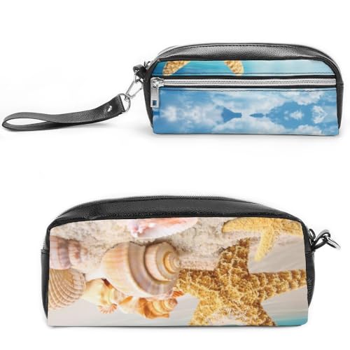 JiuPopular Leder-Federmäppchen, Seestern-Schreibwaren-Tasche als Federmäppchen für Büro und Schule, Business-Reisetasche oder kleine Werkzeugbox, Make-up-Tasche JiuPopular Leder-Federmäppchen, Seestern-Schreibwaren-Tasche als Federmäppchen für Büro und Schule, Business-Reisetasche oder kleine Werkzeugbox, Make-up-Tasche von JiuPopular