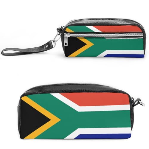 JiuPopular Leder-Federmäppchen, Südafrika-Flagge, Schreibwaren-Tasche als Federmäppchen für Büro und Schule, Geschäftsreisetasche oder kleine Werkzeugbox, Make-up-Tasche, Style-3, 20*10*5.5cm von JiuPopular