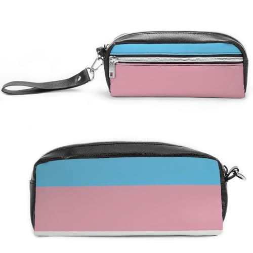 JiuPopular Leder-Federmäppchen, Transgender-Flagge, Schreibwaren-Tasche als Federmäppchen für Büro und Schule, Business-Reisetasche oder kleine Werkzeugbox, Make-up-Tasche von JiuPopular