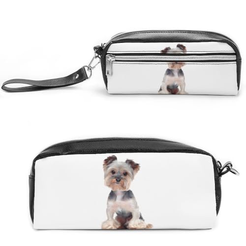 JiuPopular Leder-Federmäppchen, Yorkshire TerrierSchreibwaren-Tasche als Federmäppchen für Büro und Schule, Geschäftsreisetasche oder kleine Werkzeugbox, Make-up-Tasche von JiuPopular