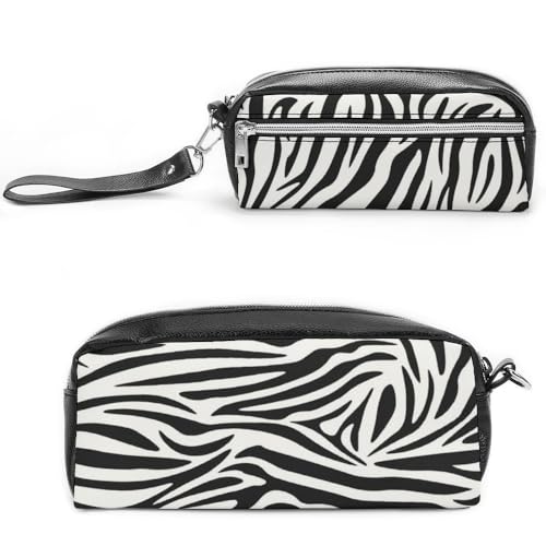 JiuPopular Leder-Federmäppchen, Zebra-Muster, Schreibwaren-Tasche als Federmäppchen für Büro und Schule, Geschäftsreisetasche oder kleine Werkzeugbox, Make-up-Tasche von JiuPopular