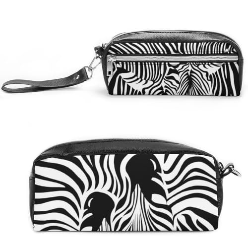 JiuPopular Leder-Federmäppchen, abstraktes Tier-Zebra-Schreibwaren-Tasche, verwendet als Federmäppchen für Büro und Schule, Geschäftsreisetasche oder kleine Werkzeugbox, Make-up-Tasche von JiuPopular