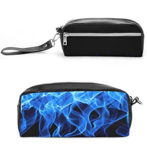 JiuPopular Leder-Federmäppchen, blaue Flamme, Schreibwaren-Tasche als Federmäppchen für Büro und Schule, Geschäftsreisetasche oder kleine Werkzeugbox, Make-up-Tasche von JiuPopular