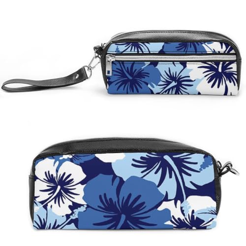 JiuPopular Leder-Federmäppchen, blaue Hibiskusblüte, Schreibwaren-Tasche als Federmäppchen für Büro und Schule, Geschäftsreise oder kleine Werkzeugbox, Make-up-Tasche JiuPopular Leder-Federmäppchen, blaue Hibiskusblüte, Schreibwaren-Tasche als Federmäppchen für Büro und Schule, Geschäftsreise oder kleine Werkzeugbox, Make-up-Tasche von JiuPopular