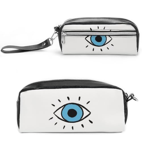 JiuPopular Leder-Federmäppchen, böser Blick, Schreibwaren-Tasche als Federmäppchen für Büro und Schule, Business-Reisetasche oder kleine Werkzeugbox, Make-up-Tasche von JiuPopular