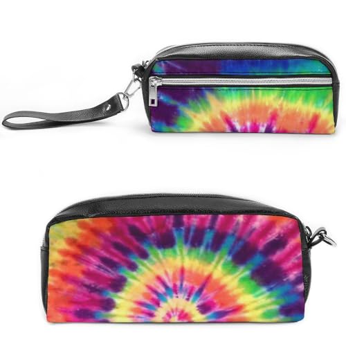 JiuPopular Leder-Federmäppchen, bunt, helle Batik-Schreibwaren-Tasche als Federmäppchen für Büro und Schule, Geschäftsreise oder kleine Werkzeugbox, Make-up-Tasche von JiuPopular