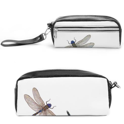 JiuPopular Leder-Federmäppchen, bunte Libelle, Schreibwaren-Tasche als Federmäppchen für Büro und Schule, Geschäftsreisetasche oder kleine Werkzeugbox, Make-up-Tasche von JiuPopular