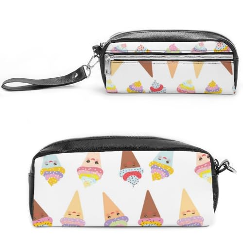 JiuPopular Leder-Federmäppchen, buntes Eiscreme-Schreibwarenetui als Federmäppchen für Büro und Schule, Business-Reisetasche oder kleine Werkzeugbox, Make-up-Tasche von JiuPopular