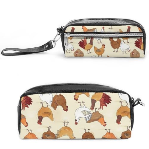 JiuPopular Leder-Federmäppchen, eine Brut von Hühnern, Schreibwaren-Tasche als Federmäppchen für Büro und Schule, Geschäftsreise oder kleine Werkzeugbox, Make-up-Tasche von JiuPopular