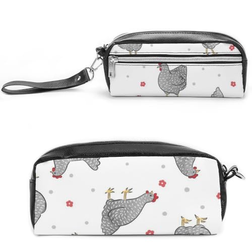 JiuPopular Leder-Federmäppchen, niedliches Huhn-Schreibwaren-Tasche als Federmäppchen für Büro und Schule, Geschäftsreisetasche oder kleine Werkzeugbox, Make-up-Tasche von JiuPopular