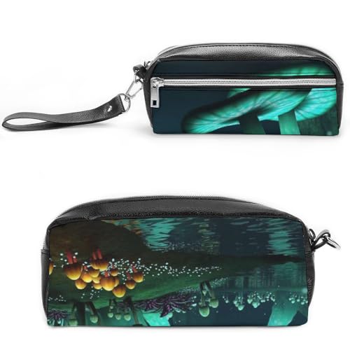 JiuPopular Leder-Federmäppchen, psychedelischer Pilz, Schreibwaren-Tasche als Federmäppchen für Büro und Schule, Geschäftsreisetasche oder kleine Werkzeugbox, Make-up-Tasche von JiuPopular