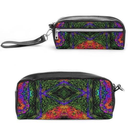 JiuPopular Leder-Federmäppchen, psychedelisches Kaleidoskop, Schreibwaren-Tasche als Federmäppchen für Büro und Schule, Geschäftsreise oder kleine Werkzeugbox, Make-up-Tasche von JiuPopular