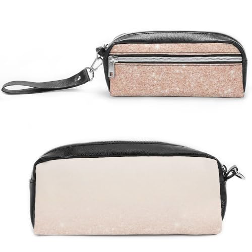 JiuPopular Leder-Federmäppchen, rotgoldener Kunstglitzer, Schreibwaren-Tasche als Federmäppchen für Büro und Schule, Geschäftsreisetasche oder kleine Werkzeugbox, Make-up-Tasche von JiuPopular