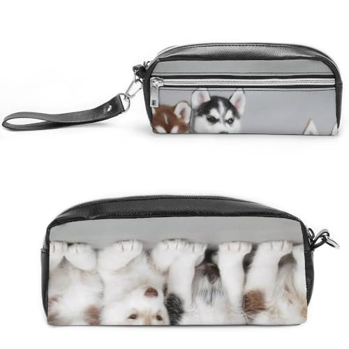 JiuPopular Leder-Federmäppchen, schöne HuskySchreibwaren-Tasche als Federmäppchen für Büro und Schule, Business-Reisetasche oder kleine Werkzeugbox, Make-up-Tasche von JiuPopular