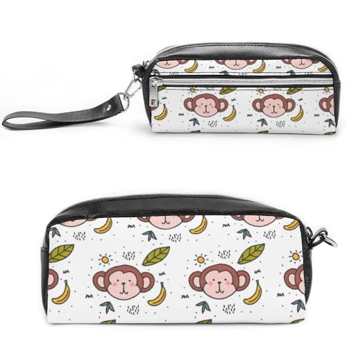 JiuPopular Leder-Federmäppchen, schwarz, CatStationery Tasche verwendet als Federmäppchen für Büro und Schule, Business-Reisetasche oder kleine Werkzeugbox, Make-up-Tasche, Style-4, 20*10*5.5cm von JiuPopular