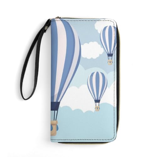 JiuPopular Leder Geldbörse Blau Heißluftballon mit Seil Kleine Größe und Große Kapazität Leicht zu Tragen von JiuPopular