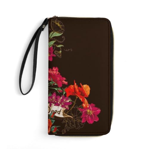 JiuPopular Leder Geldbörse Floral Sugar Skull Tag der Toten mit Seil Kleine Größe und große Kapazität Leicht zu tragen von JiuPopular