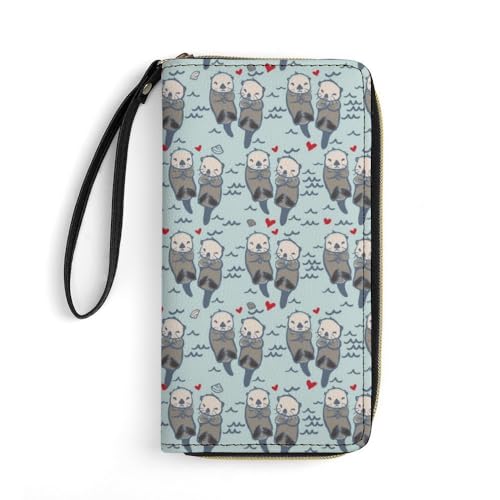 JiuPopular Leder Geldbörse Sea Otter in Love, mit Seil, kleine Größe und großes Fassungsvermögen, leicht zu tragen von JiuPopular