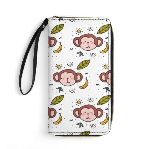 JiuPopular Ledergeldbörse, Affenmuster Banane, mit Seil, kleine Größe und großes Fassungsvermögen, leicht zu tragen von JiuPopular