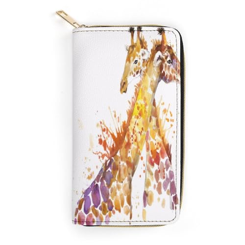 JiuPopular Ledergeldbörse, Aquarell-Giraffen, Yorkshire Terrier, kleine Größe und großes Fassungsvermögen, einfach zu tragen, Stil:, 19.7x10.5cm, Modern von JiuPopular