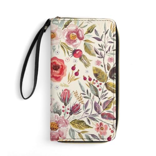 JiuPopular Ledergeldbörse, Aquarell-Mohnblumen, mit Seil, kleine Größe und großes Fassungsvermögen, einfach zu tragen von JiuPopular